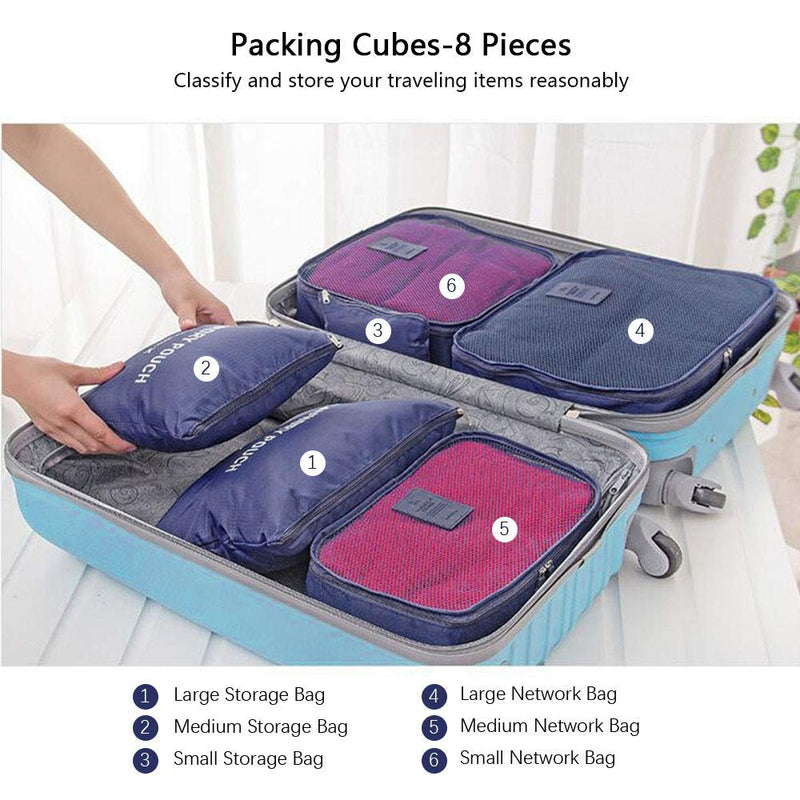 [Australia] - Vicloon Packing Cubes, 8 PCS Travel Organiser Packing Bags Travel Luggage Packing Organizers with Shoe Bag for Clothes Suitcase Shoes (Blue) Blue 