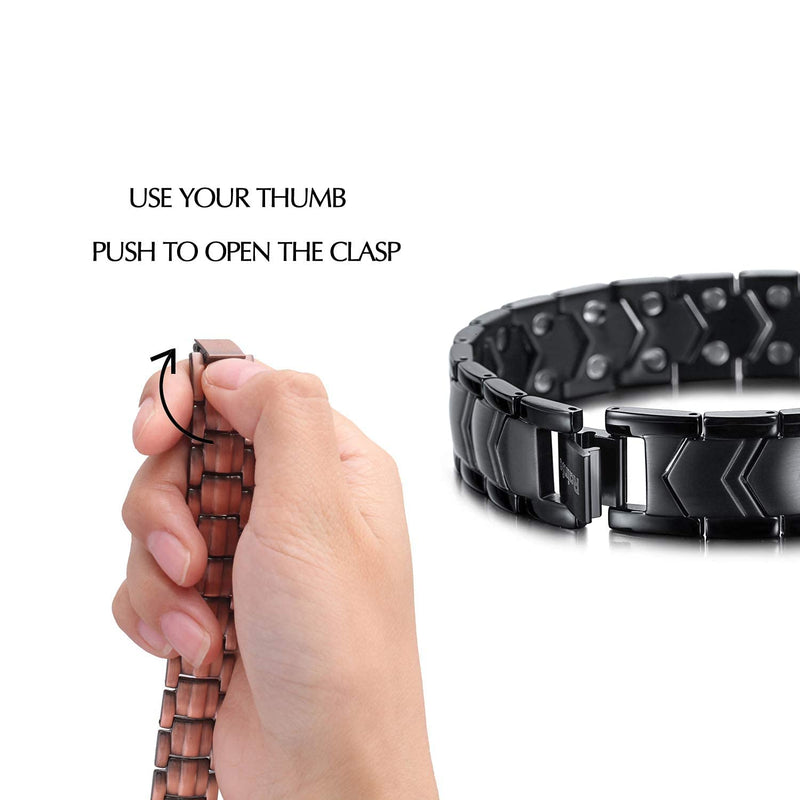 [Australia] - RainSo Mens Titanium Steel Double Row Strength Magnetic Wristbands Bracelet with 3500 Gauss with Gift Box(BLACK) 