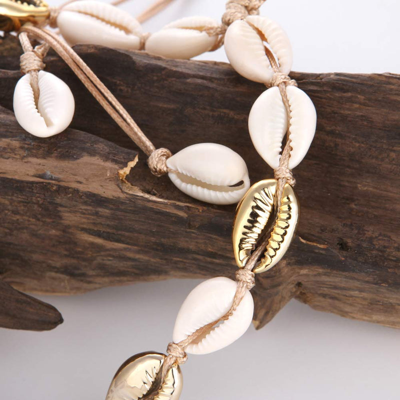 [Australia] - Barch Young Natural Cowrie Shell Choker Adjustable Bohemia Jewelry for Girls 4# Gold-White 