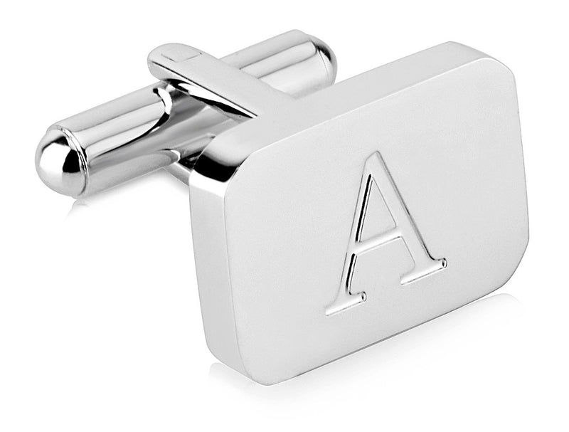 [Australia] - 18K White-Gold Plated Initial Engraved Stainless Steel Men’s Cufflinks With Gift Box -Personalized Alphabet Letter’s A-Z By Lux & Pair A- White Gold 