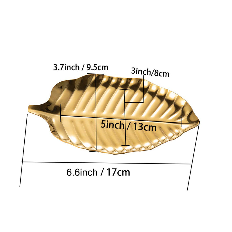[Australia] - IMEEA Mini Gold Leaf Jewelry Dish Stainless Steel Decorative Tray Vanity Tray Jewelry Tray Ring Trinket Tray for Dresser 