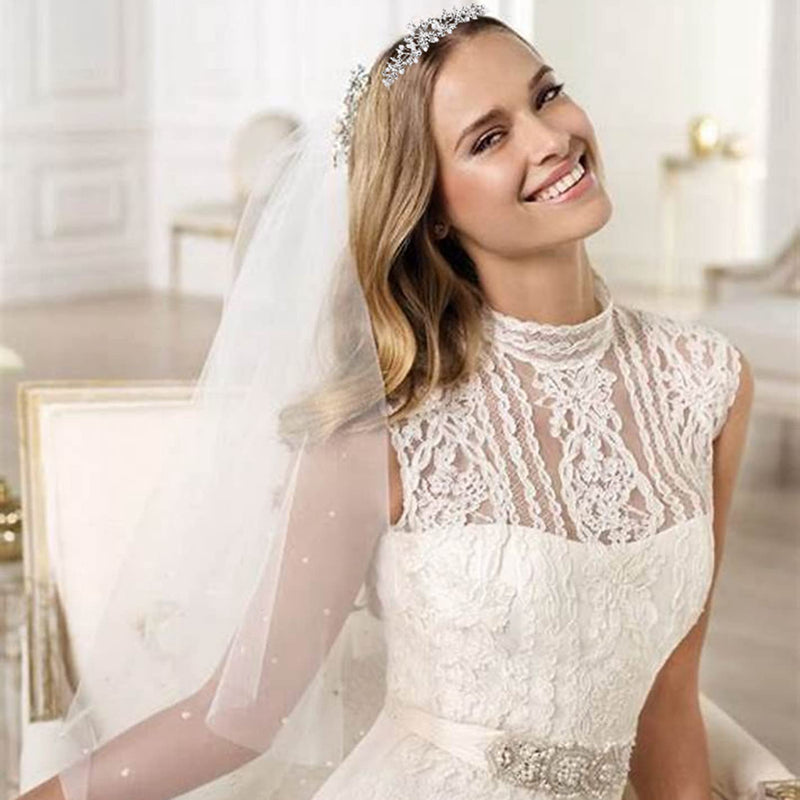[Australia] - Flower Rhinestone Pearls Crowns Headband, Silver Crystal Bridal Crown Tiara for Girls Women Luxury Princess Hairband Headwear Wedding Prom Birthday Tiara Cosplay Party Costumes Hair Accessories 