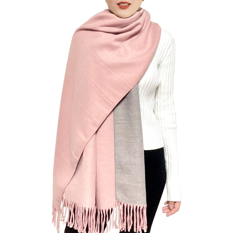 [Australia] - ehsbuy Cashmere Scarfs For Women Soft Pashmina Shawls And Wraps Reversible Long Large Winter Warm Thick Ladies Scarves With Tassel For Weddings Womens Gifts Pink & Grey 