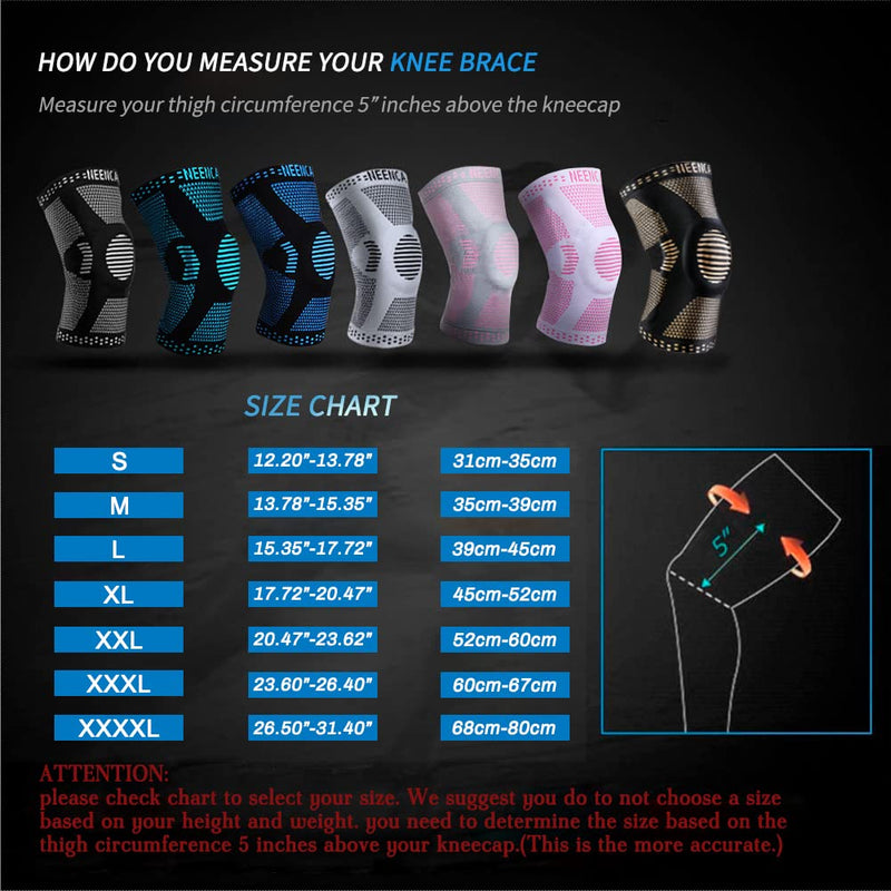 [Australia] - NEENCA Professional Knee Brace,Knee Compression Sleeve Support for Men Women with Patella Gel Pads & Side Stabilizers,Medical Grade Knee Pads for Running,Meniscus Tear,ACL,Arthritis,Joint Pain Relief 3XL A Black 