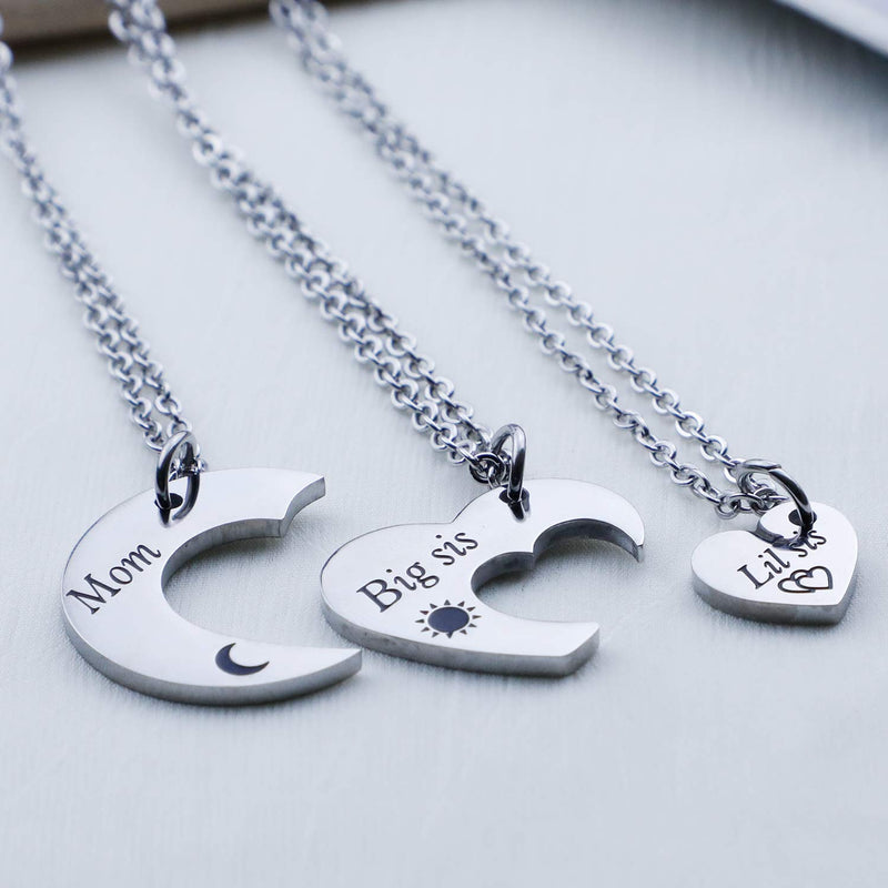 [Australia] - EIGSO Mother Daughter Necklace 2 3 pcs Mom Sister Jewelry Heart Love Dangle Charm Necklace Sister Mom Big Little Sister Necklace Necklace set for 3 