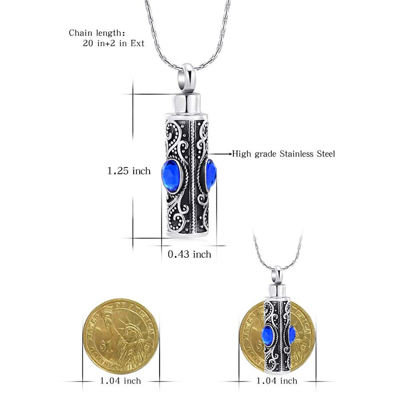 [Australia] - constantlife Cremation Jewelry for Ashes Crystal Stainless Steel Cylinder Urn Pendant Memorial Necklace Keepsake for Women/Men Blue 