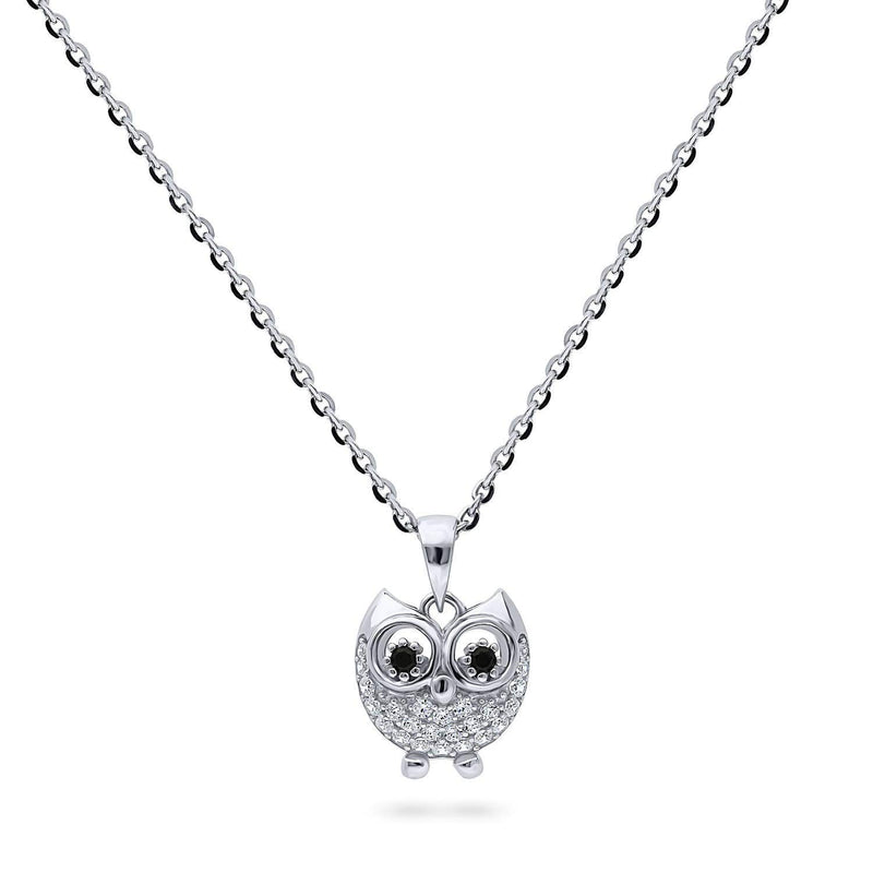 [Australia] - BERRICLE Rhodium Plated Sterling Silver Cubic Zirconia CZ Owl Fashion Necklace and Earrings Set 