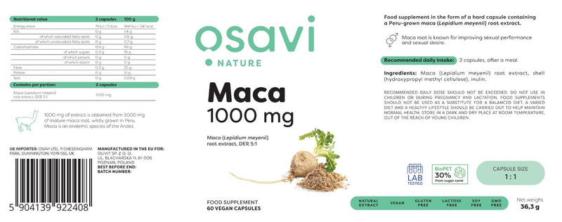 [Australia] - Osavi Maca, 1000mg - 60 Vegan caps 