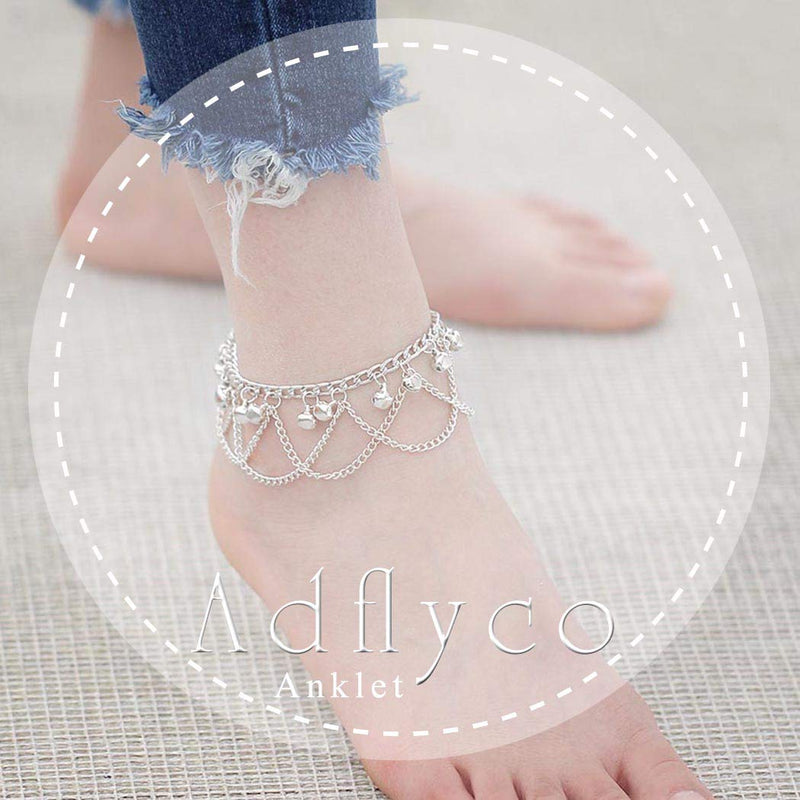 [Australia] - Adflyco Boho Anklets Tassel Anklet Bracelets Bell Beach Foot Jewelry Adjustable for Women and Girls (Silver) Silver 