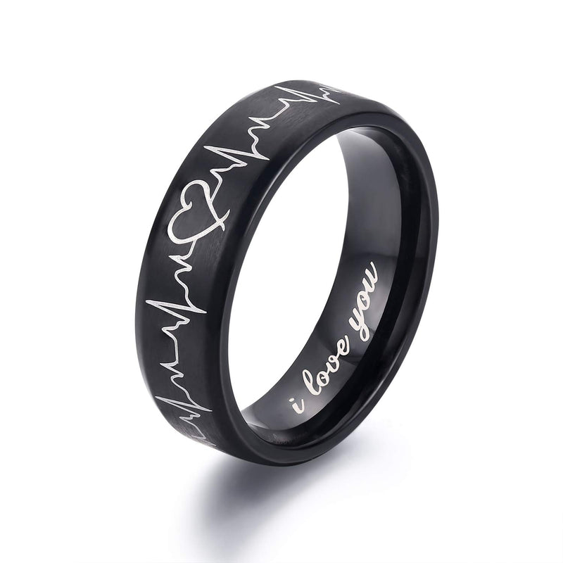 [Australia] - Heartbeat Rings for Couples I Love You Matching Promise Rings Wedding Bands Sets for Him and Her with Box Stainless Steel Comfort Fit Men 10 & Women 10 