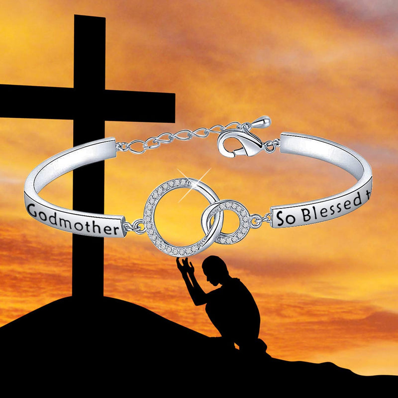 [Australia] - LQRI Godmother Bracelet So Blessed to Have You in My Life Interlocking Circles Bracelet Religious Jewelry Christening Baptism Gift for Godmother sliver 