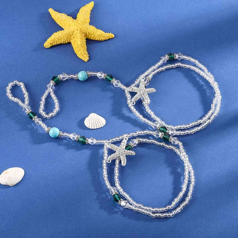 [Australia] - Ursumy Boho Beaded Foot Chain Layered Barefoot Sandals with Silver Starfish Anklet Jewelry Ankle Bracelet for Women and Girls 2Pcs 