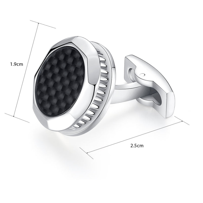 [Australia] - HONEY BEAR Round Mens Cufflinks Stainless Steel for Business Wedding Gift Black 