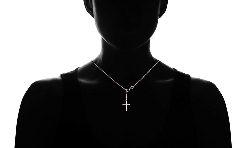 [Australia] - Verona Jewelers Sterling Silver 925 Infinity Cross Lariat Necklace- Sterling Silver Pendant Necklace 