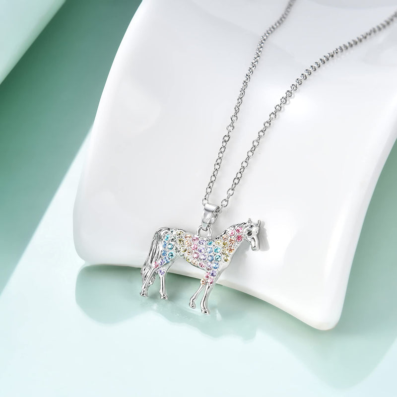 [Australia] - Girls Horse Necklace Gifts,Dainty Rainbow Horse Jewelry for Women Boys,Initial Letter Necklaces Pendant for Teen Girls Horse Lovers Girls Rainbow Horse 