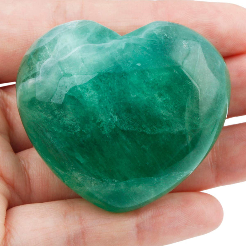 [Australia] - KYEYGWO Green Fluorite Puff Heart Healing Crystals Love Stone, Pocket Stones Palm Worry Stone for Reiki Meditation Balancing, 1.7" (1 PCS) 02-Green Fluorite 