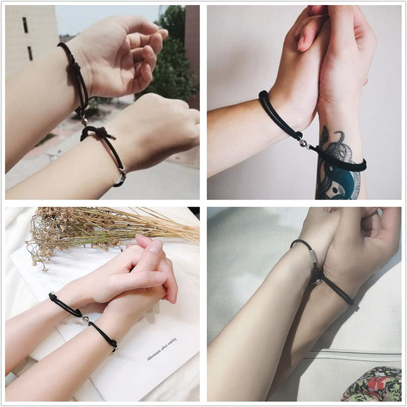 [Australia] - Matching Couple Bracelets Adjustable Magnetic Bracelets For Couples，2 Pcs Relationship Bracelets For Women Men Girls 1#Moon and Sun (black) 