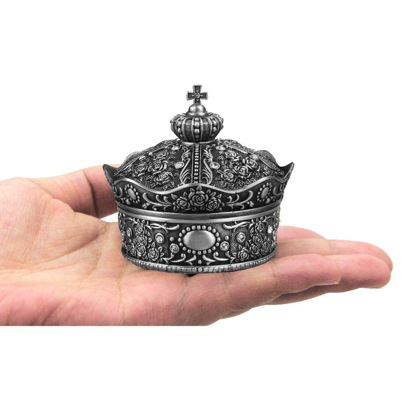 [Australia] - AVESON Creative Vintage Metal Alloy Crown Design Jewelry Box Ring Trinket Case Christmas Birthday Gift, Large 