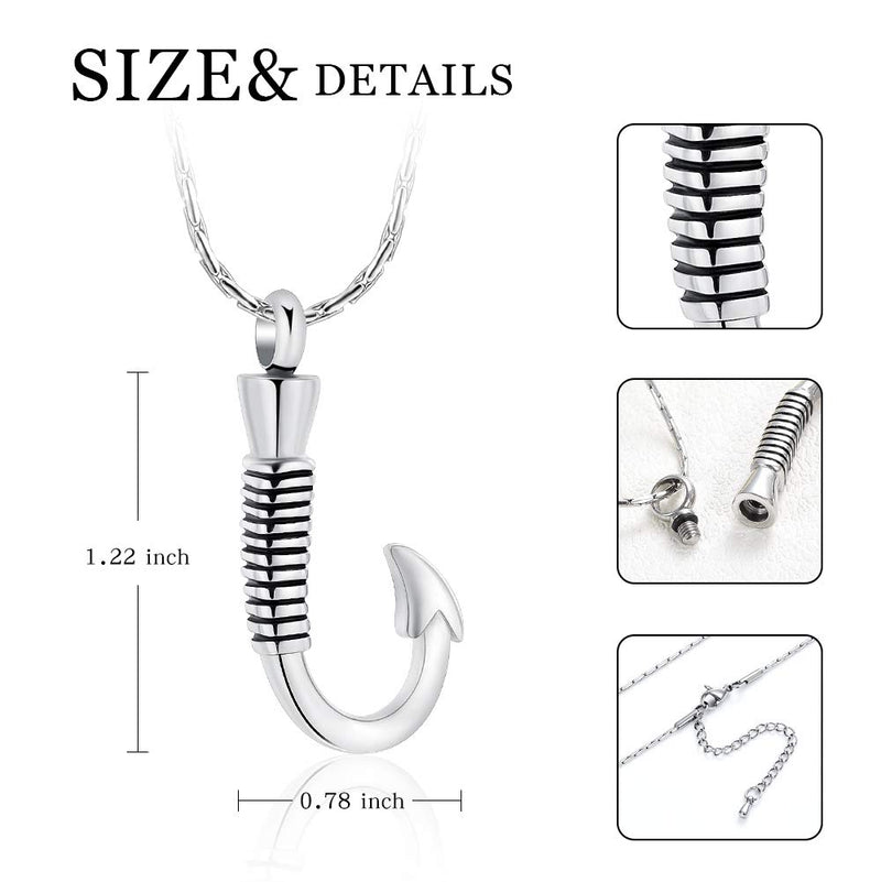 [Australia] - constantlife Cremation Jewelry for Ashes Urn Memorial Necklace Fish Hook Design Stainless Steel Pendant Keepsake Ashes Holder Silver 