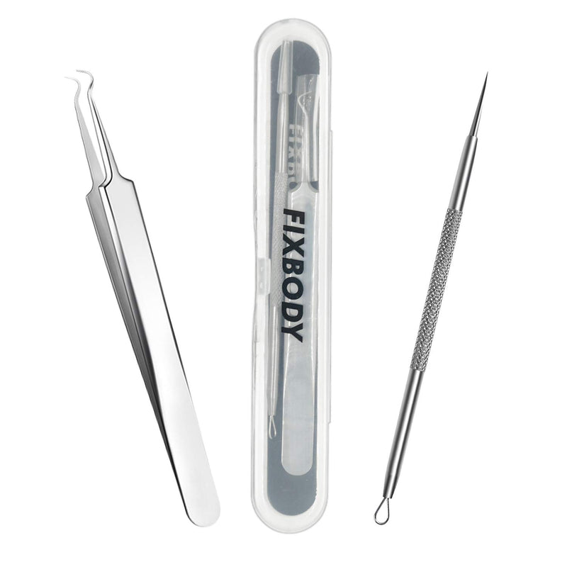 [Australia] - FIXBODY Blackhead and Splinter Remover Tools - Stainless Steel Professional Easily Cure Pimples Whiteheads Comedones Acne Zit Ingrown Hairs and Facial Impurities Bend Head Tweezer Surgical Kit 
