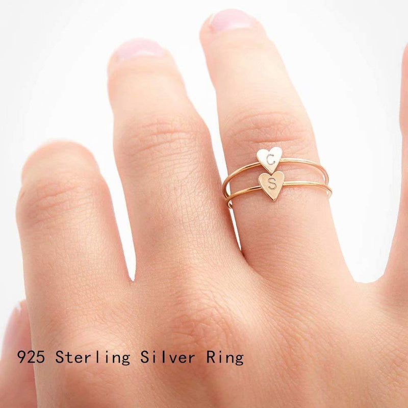 [Australia] - Memorjew 925 Sterling Silver Rings for Girls Women, Dainty Initial Heart Ring Stacking Ring for Women Girls Jewelry Gifts A 4 