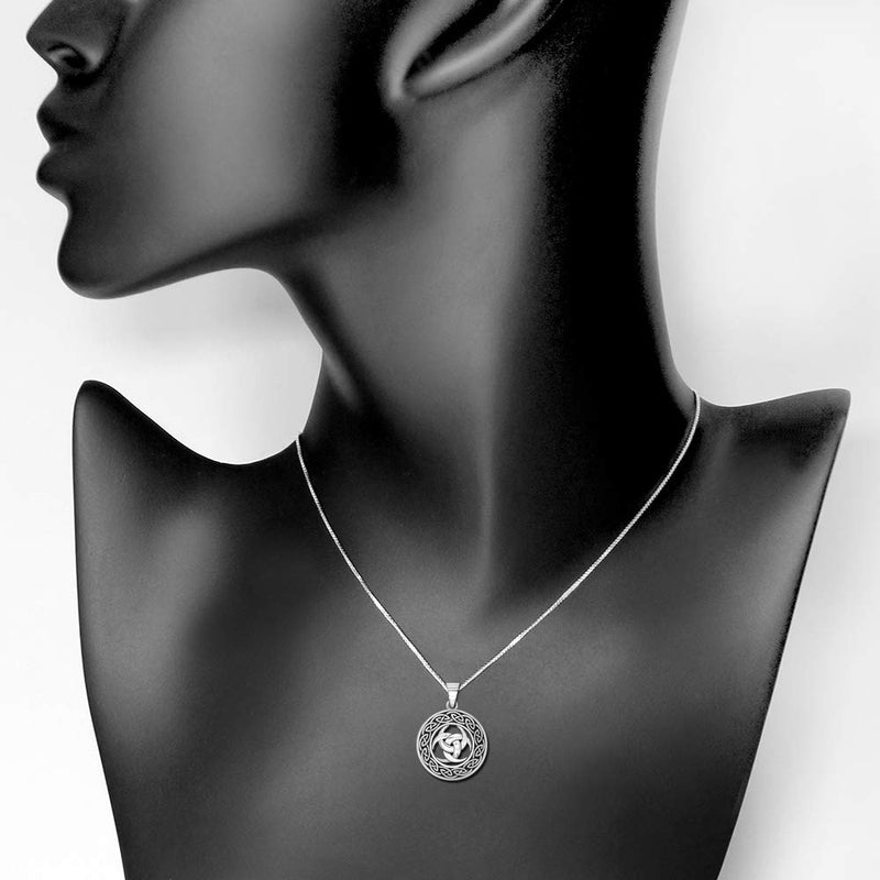 [Australia] - 925 Sterling Silver Triple Odin Horn Triskelion Necklace Pendant Necklace, 18" 
