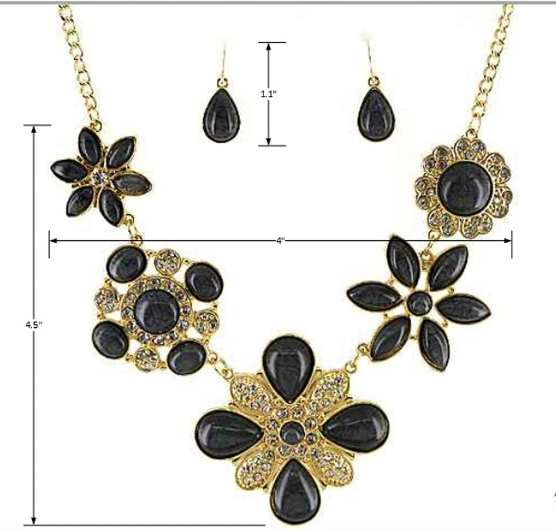 [Australia] - Jewelry Nexus Designer Flower Gold-Tone Chain Necklace Set Matching Earrings Coral 