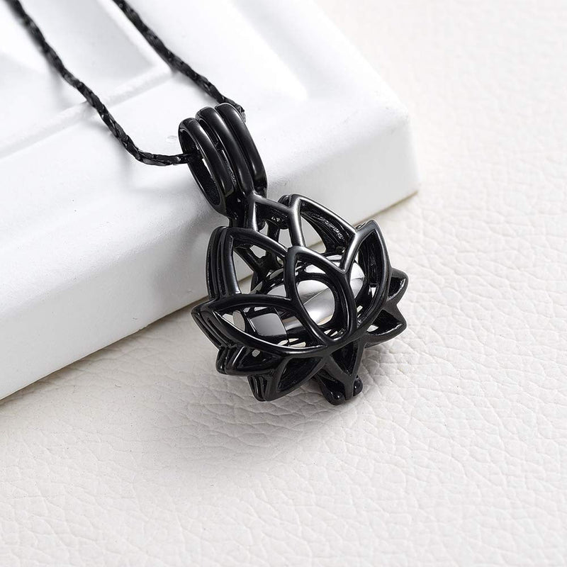 [Australia] - Imrsanl Cremation Jewelry for Ashes - Lotus Flower Ashes Pendant Necklace with Mini Keepsake Urn Memorial Ash Jewelry Black 