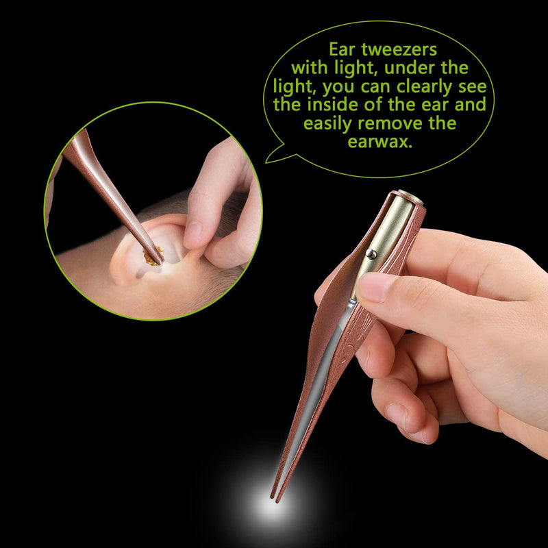 [Australia] - 4 Pack Ear Pick with Light, Ear Cleaner Ear Wax Removal Tool Kit for Kids and Adults, Ear Picks Digger & Tweezers & Spiral Spring Ear Spoon Set with Storage Box (Rose Gold) Style 1 