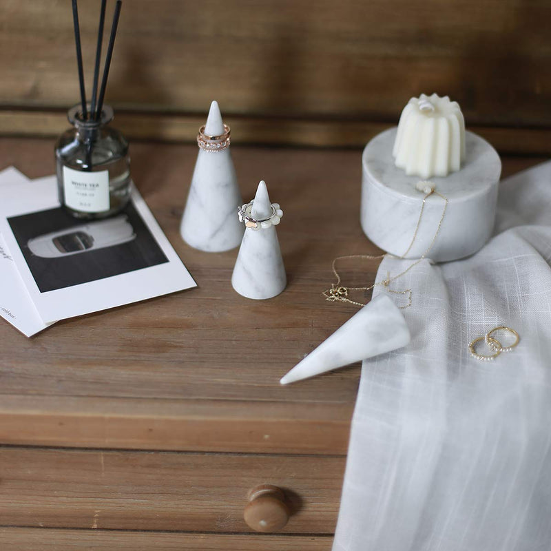 [Australia] - JIMEI Marble Ring Holder Cone Tower For Wedding Genuine Marble Polished | Ring Jewelry Display Stand (1.77Dx3.94H) 1.77Dx3.94H 