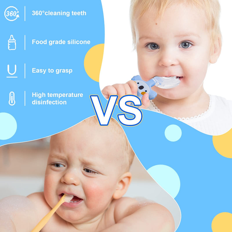 [Australia] - Pinenuts 3 Pack Kids U-Shaped Toothbrush, Silicone Manual Toothbrush Food Grade Whole Mouth Toothbrush for Kids Toddler Baby(2-6years Blue) 2-6 Years (Pack of 3) 