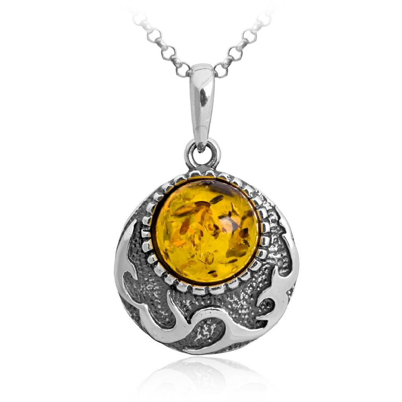 [Australia] - Sterling Silver Amber Round Earrings Pendant Set Chain 18 Inches 
