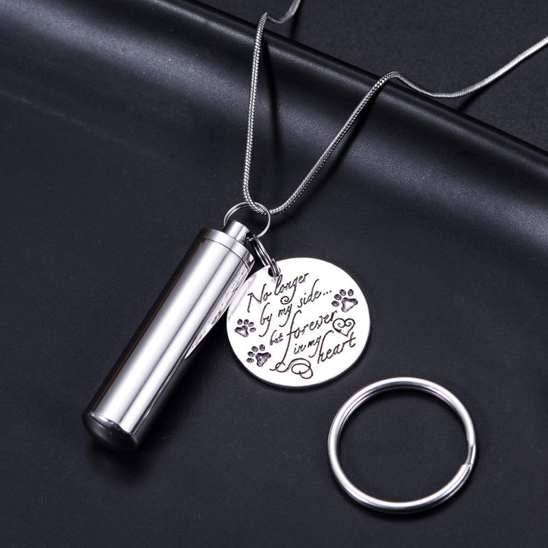 [Australia] - HooAMI Pet Paw Heart Charm & Cylinder Memorial Urn Necklace Stainless Steel Cremation Jewelry No longer by my side but forever in my heart Round 