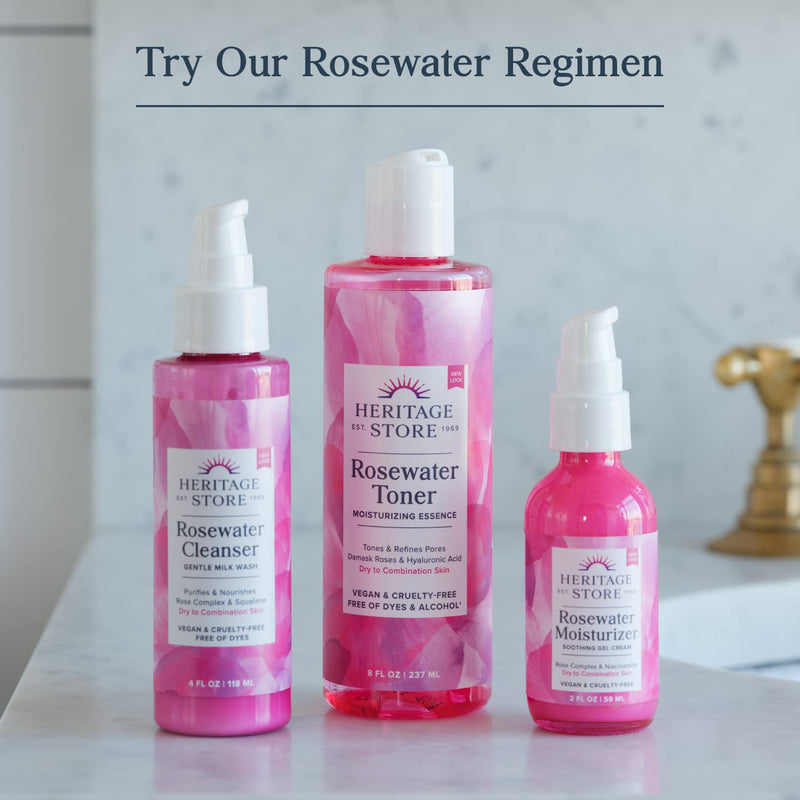 [Australia] - Heritage Store Rosewater Facial Moisturizer, Soothing Gel Cream for Dry Skin to Combination Skin, with Rose Complex, Niacinamide & Hyaluronic Acid, Vegan, Paraben Free & Cruelty Free, 2oz 