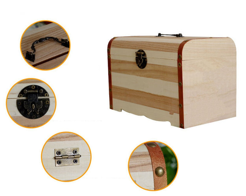 [Australia] - Willcomes Wooden Money Storage Box Treasure Chest Piggy Bank Handmade Jewelry Organizer with Lock and Two Keys Large 