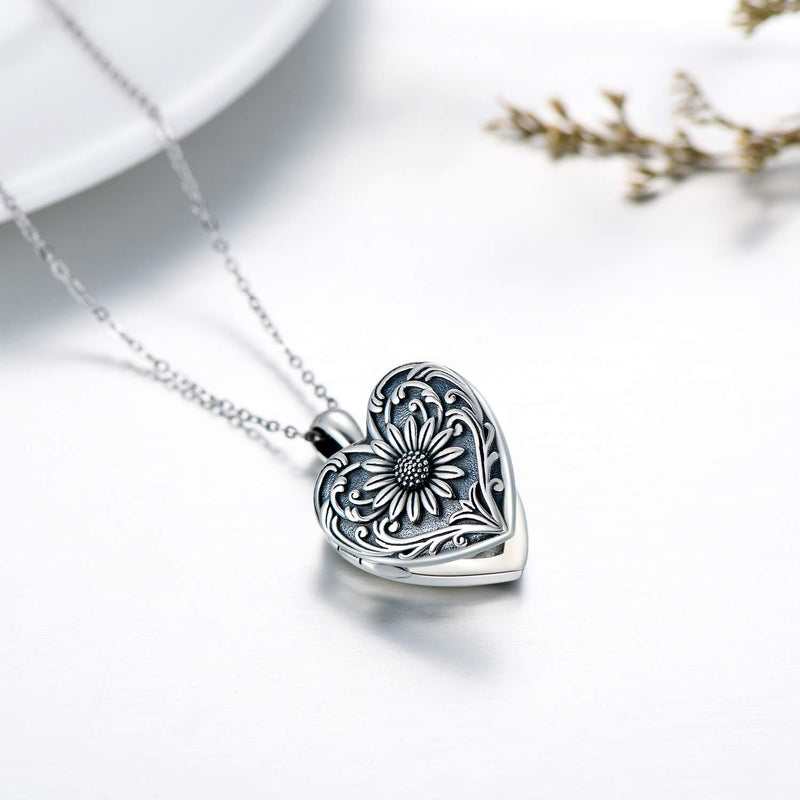 [Australia] - SOULMEET Sunflower Heart Shaped Locket Necklace That Holds Pictures Photo Keep Someone Near to You Sterling Silver/Gold Custom Jewelry Personalized Locket Necklace A-Sunflower locket only 