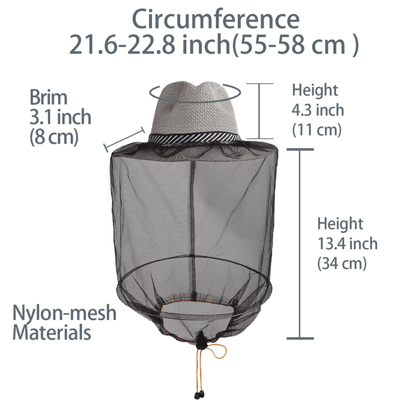 [Australia] - ZffXH Mosquito Insect Gnats Bee Head Net Hat Sun Straw Netting Mesh Veil Cap for Gardener Yard Work Beekeeper Fishing Safari Outdoor Lover Hat Grey 