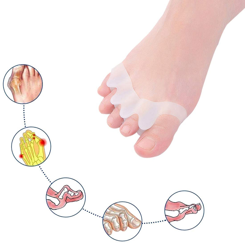 [Australia] - Yoga Gel Toe Separators, Toe Stretcher, Toe Straightener Spreader, Silicone Toe Spacers Foot Pain Relief, Gel Bunions Corrector, Toe Separators for Hammer Toe, Overlapping Toes, Hallux Valgus, 2 Pairs White 