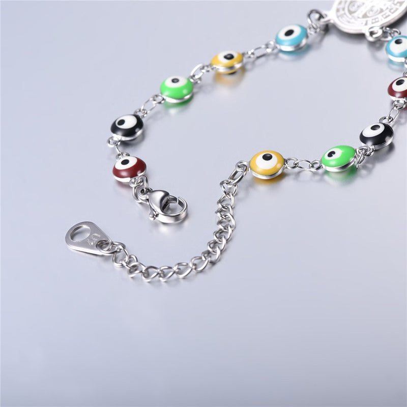 [Australia] - U7 Men Women Rosary Necklace Catholic Pray Gift Stainless Steel or 18K Gold Plated Classic Beads/Evil Eye/Heart Rosary Y Necklace B.Bracelet/Stainless 
