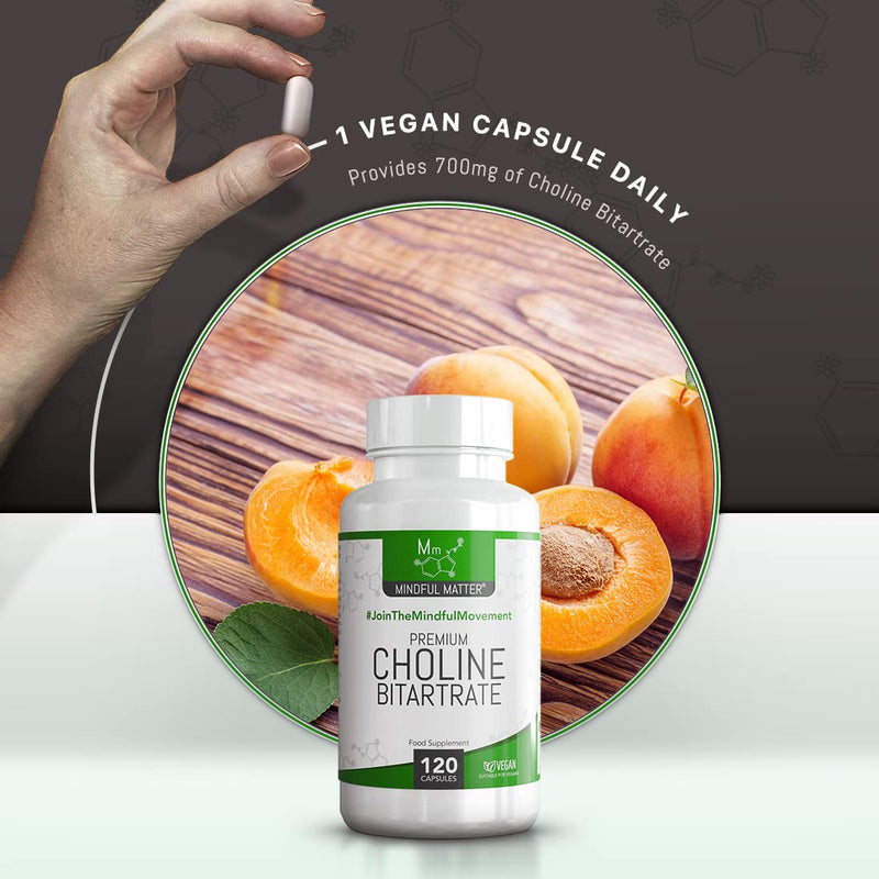 [Australia] - MM Choline Bitartrate Supplement | 120 Choline Vegan Capsules - 700mg per Serving | Non-GMO, Dairy, Gluten & Allergen Free | Manufactured in ISO Licensed Facilities in The UK 