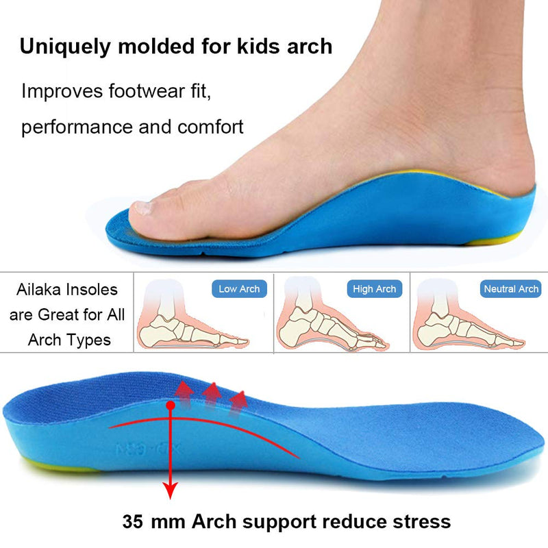 [Australia] - Ailaka Kids Orthotic Cushioning Arch Support Shoe Insoles, Children Pu Foam Inserts for Flat feet, Plantar Fasciitis, Feet Heel Pain Relief, Blue, Kids UK 5.5-7 / EU 22-24 / CN 19-22 5.5/7 UK Child 