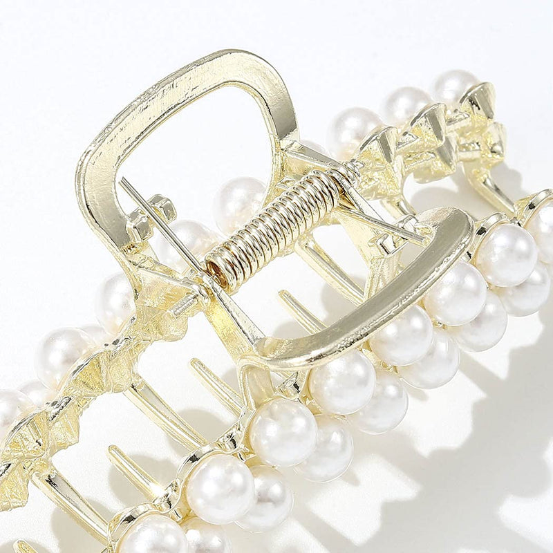 [Australia] - Runmi Hair Claw Clips Pearl Hair Clips Metal Gold Hair Barrette Claw Hair Claw Large Hair Accessories for Women and Girls 