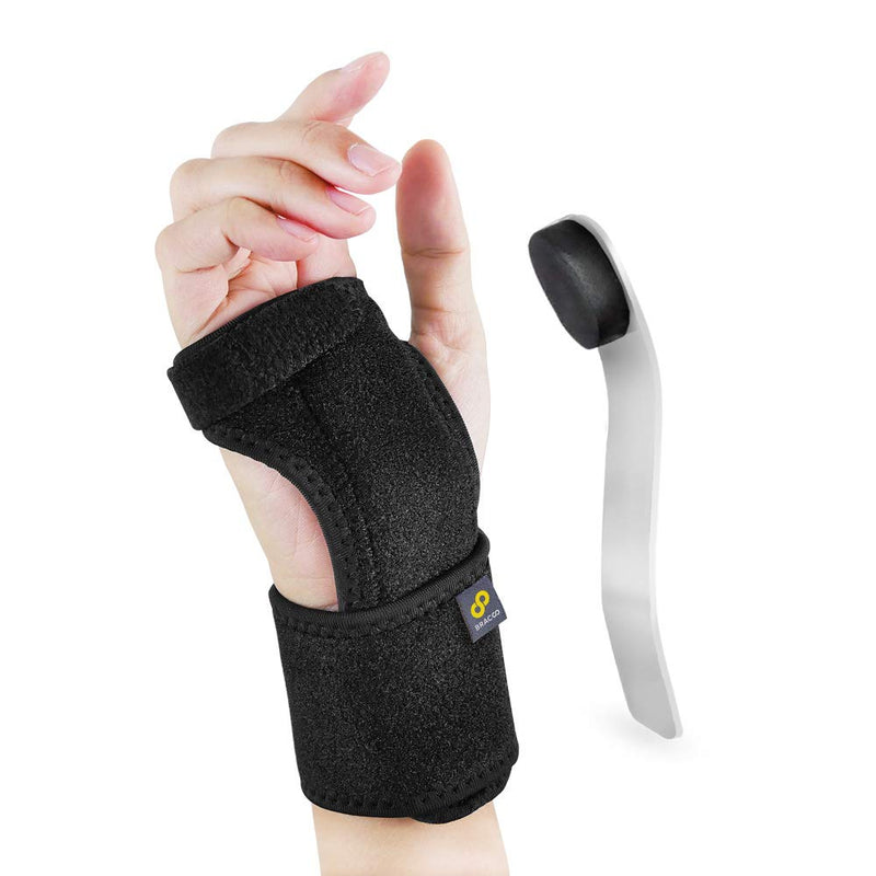 [Australia] - Bracoo Wrist Splint, Breathable Hand Stabilizer Brace for Carpel Tunnel Syndrome, Tendonitis, and Acute Sprains, Supports All Wrist Sizes, Black, WP30, 1 Count One Size - Open Frame 