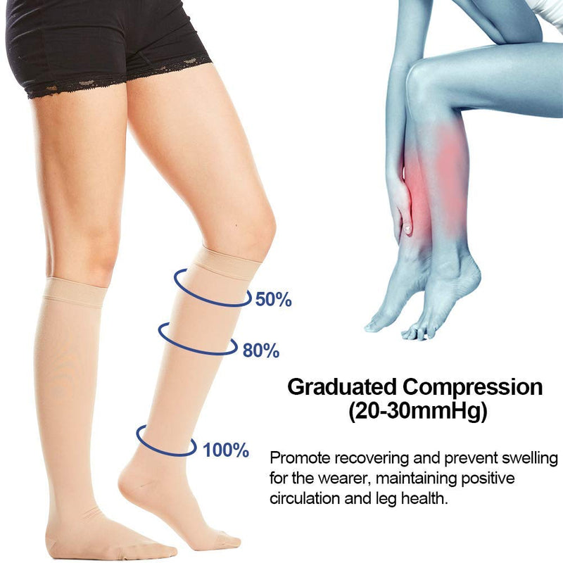 [Australia] - Beister Closed Toe Knee High Calf Compression Socks for Women & Men, Firm 20-30 mmHg Graduated Support for Varicose Veins, Edema, Flight, Pregnancy, Beige, Medium Medium (Pack of 1) 