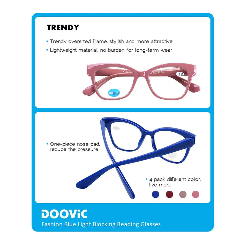 [Australia] - DOOViC 4-Pack Reading Glasses Blue Light Blocking Computer Readers Anti Eyestrain New Classic Style Spring Hinge Glasses for Women 2.75 Strength 4 Colors 2.75 x 