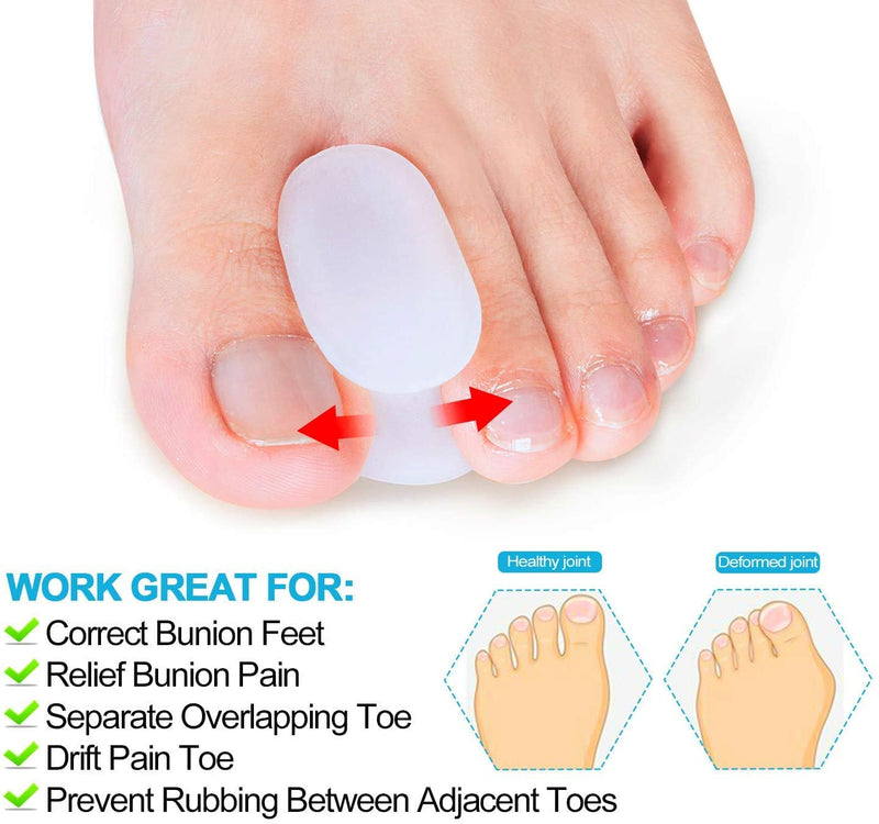 [Australia] - PrettSole 2 Pairs Toe Separators(1/2' Thick), Silicone Toe Spacer, Bunion Relief Pads to Temporarily Correct Big Toe & Relieve Bunion Pain, Overlapping Toe 