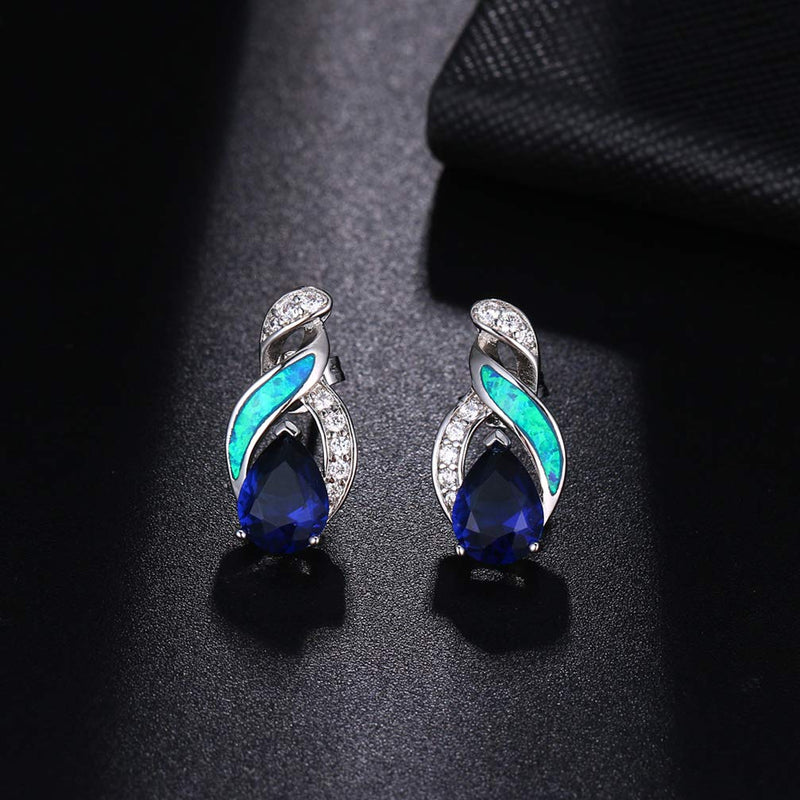 [Australia] - Hermosa Jewelry Sets Australian Opal Blue Sapphire Necklace Earrings JS3 