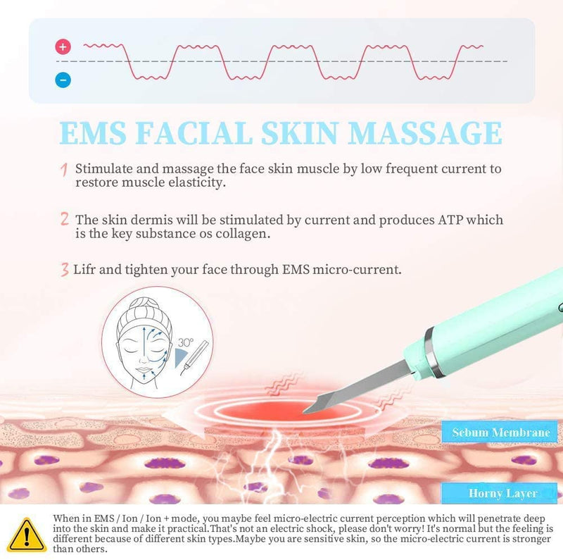 [Australia] - Face Skin Scrubber,ANLAN Electric Ultrasonic EMS Ion Face Cleanser Blackhead Remover Pores Cleaner Wrinkle Remover Comedone Extractor Skin Care Massager USB Rechargeable Beauty Tool Sky blue 