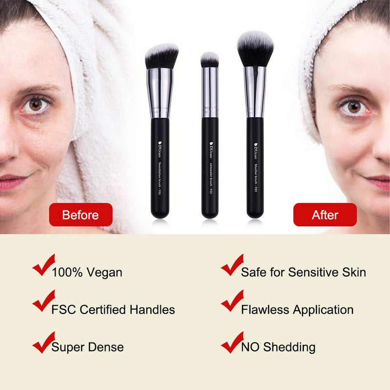 [Australia] - DUcare Makeup Kabuki Brushes 3Pcs Foundation Brush& Concealer Brush& Blusher Brush Face Blush Bronzer Travel Buffing Stippling Contour Liquid Blending Makeup brush set Black 