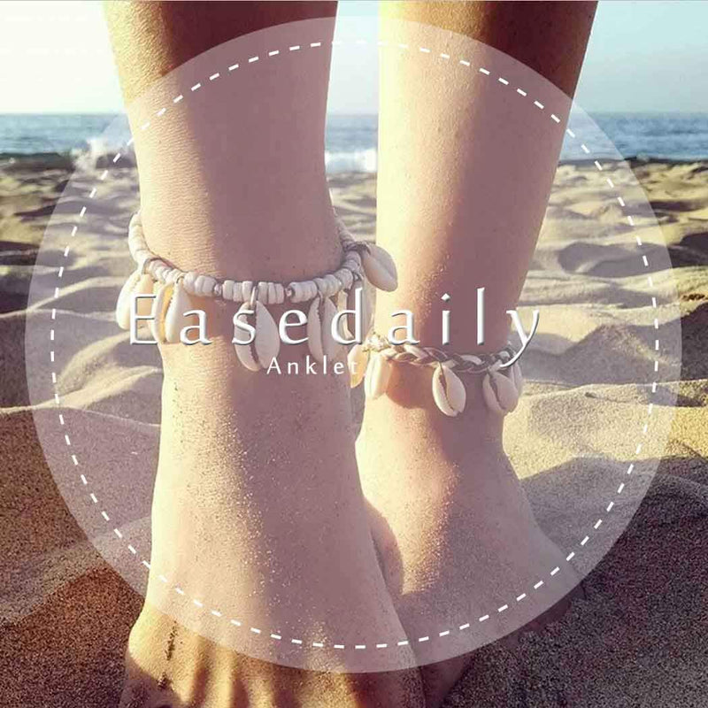 [Australia] - Easedaily Boho Anklet Silver Flower Ankle Bracelets Beads Foot Chain Summer Beach Jewelry for Women and Girls 
